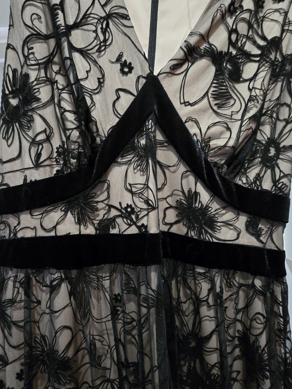 Taylor Black Floral Lace Midi Dress with Nude Underlay - Picture 13 of 16
